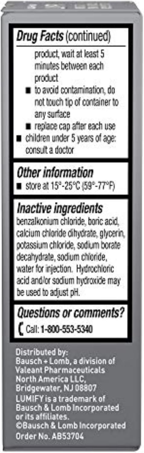 LUMIFY Redness Reliever Eye Drops, for Whiter & Brighter Looking Eyes, 0.08 Fl Oz (2.5 mL)