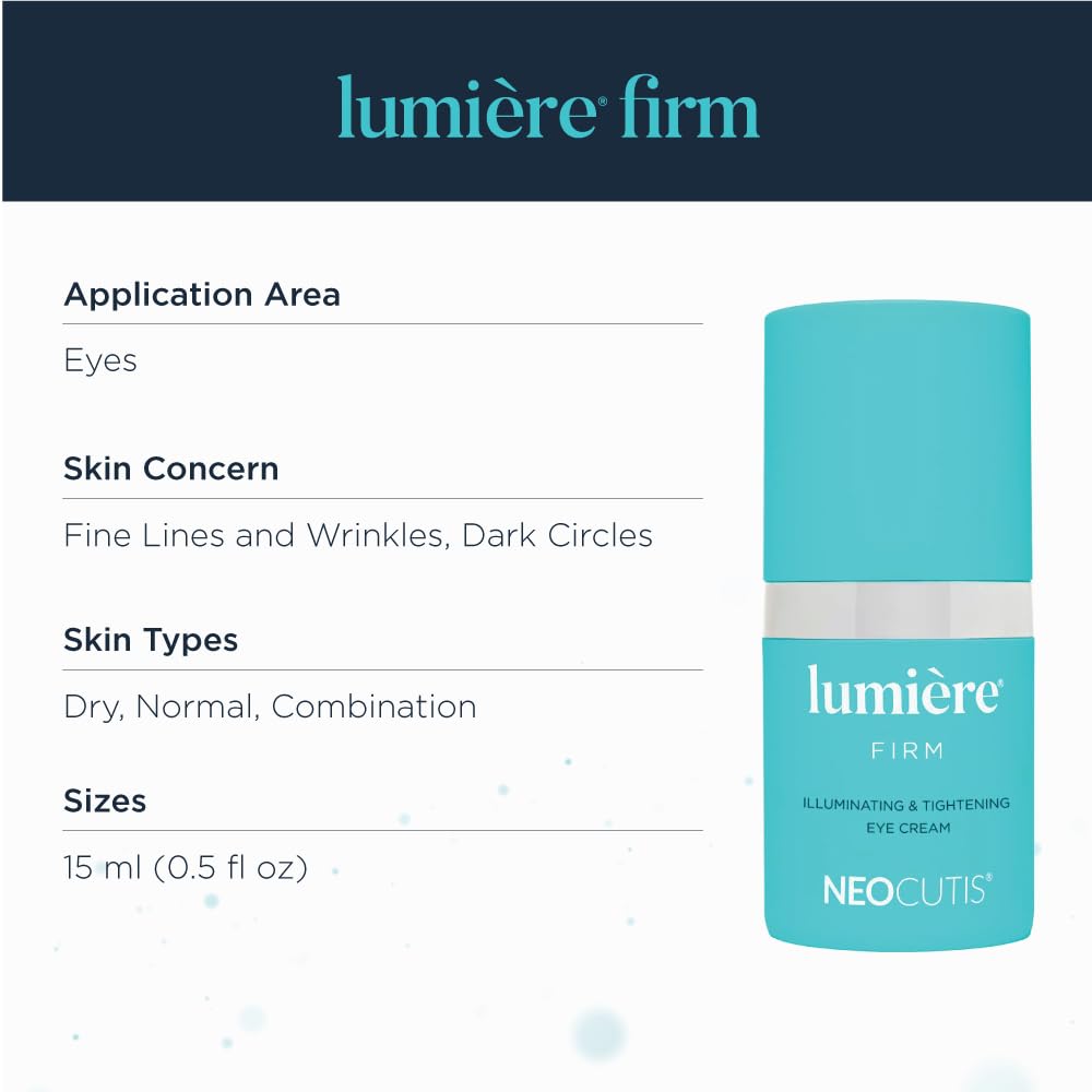 NEOCUTIS Lumiere Firm - Illuminating and Tightening, Anti-Aging Eye Cream - Brighten, Hydrate, and Soothe - for Dark Circles, Puffiness, and Wrinkle Prevention - Travel-Friendly - 15 ml / 0.5 fl oz