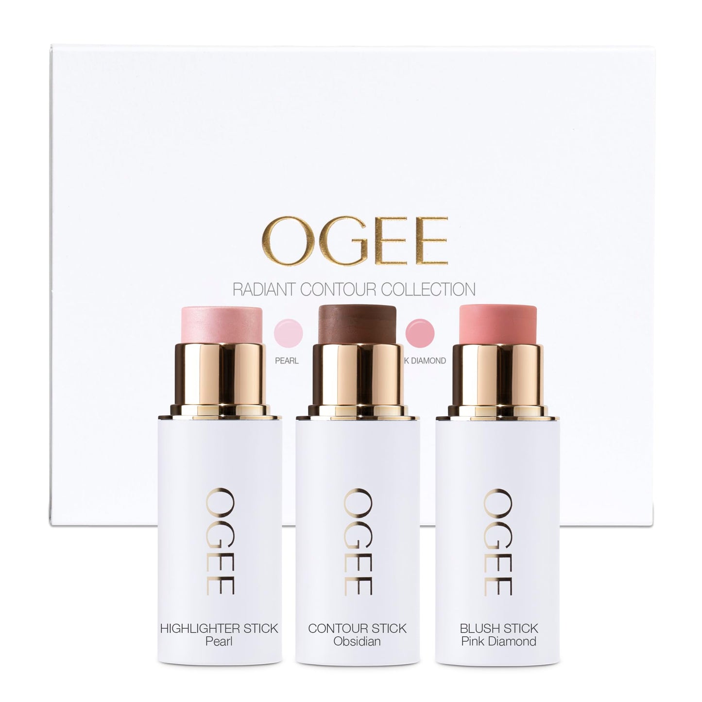 Ogee Face Stick Trio - Golden Contour Stick Makeup Collection - Certified Organic Bronzer, Blush Stick, and Highlighter Stick for a Flawless Look