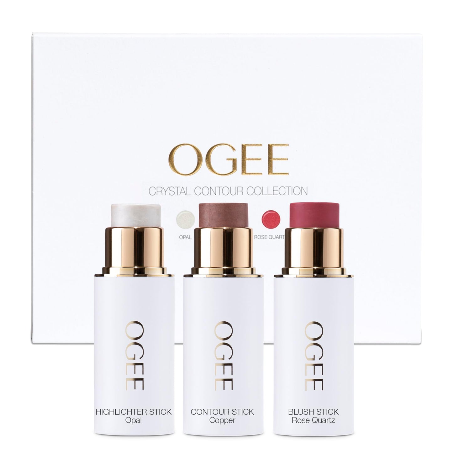 Ogee Face Stick Radiant Collection Trio - Contour Stick Makeup Collection - Certified Organic Contour Palette - Includes Bronzer Stick, Blush Stick & Highlighter Stick