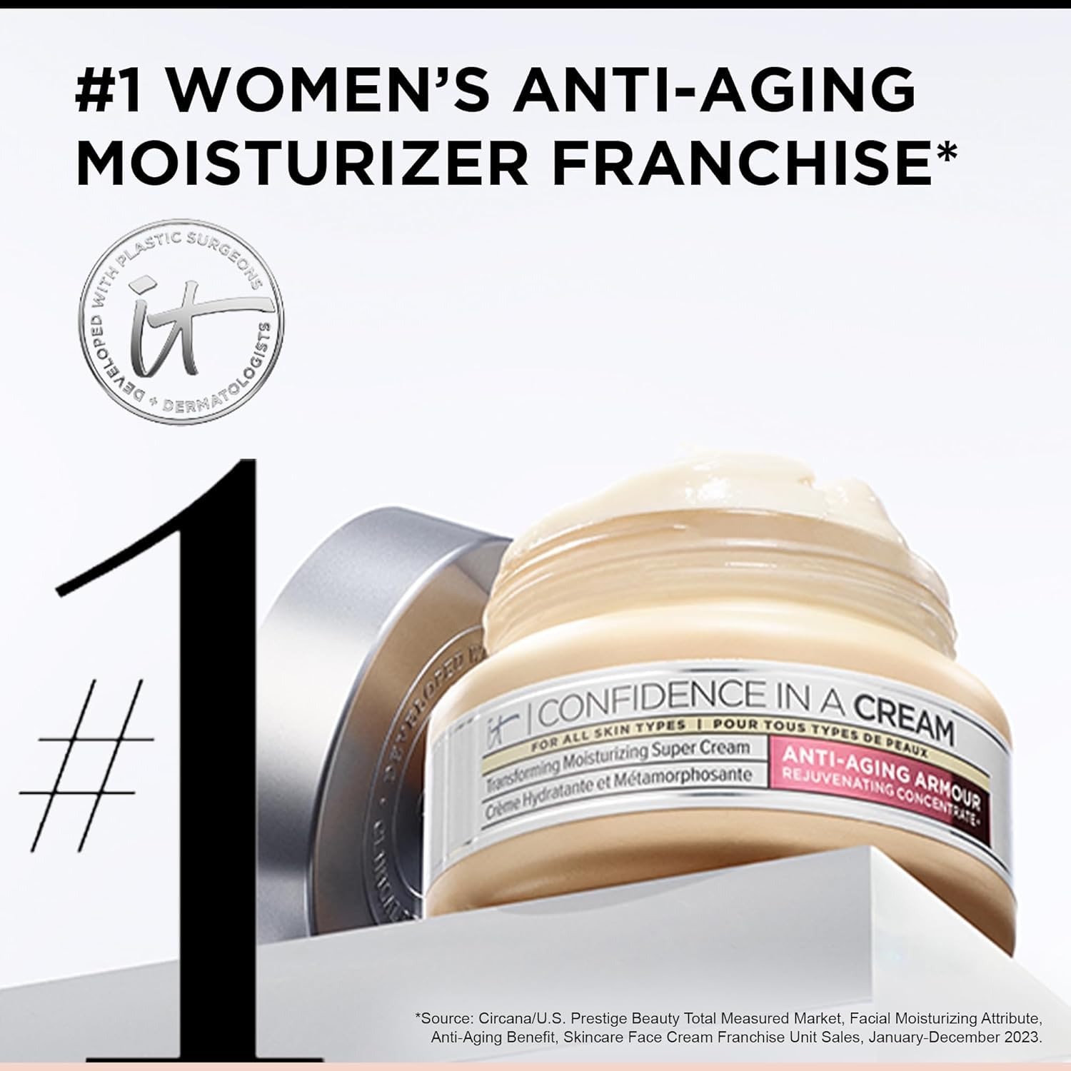 IT Cosmetics Confidence in a Cream - Hydrating & Anti Aging Face Moisturizer, Visibly Reduces Fine Lines, Wrinkles & Signs of Aging, Repairs Skin Barrier, With Squalane & Ceramides, For All Skin Types