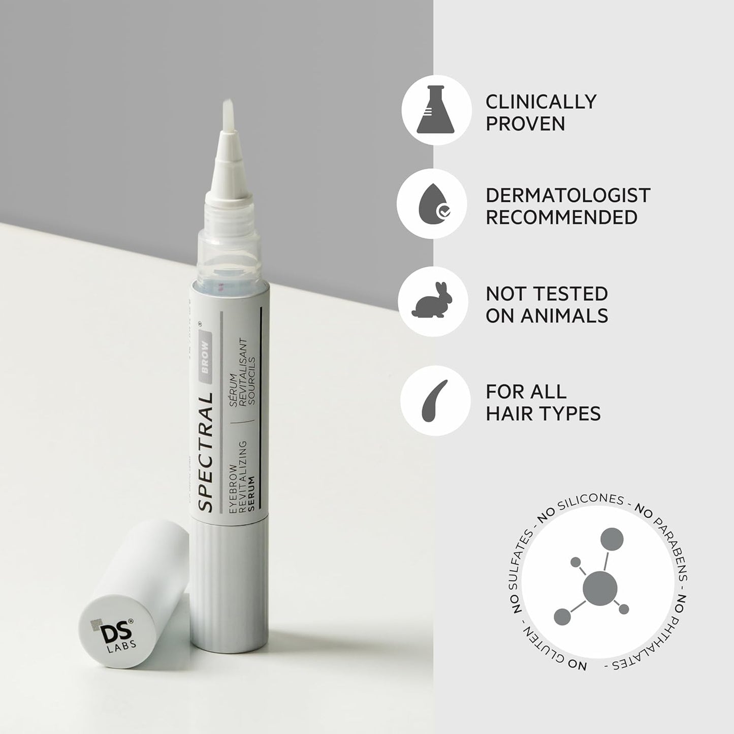 DS Labs Spectral.BROW Advanced Eyebrow Enhancing Serum - Fuller, Thicker-Looking Brows, with Nanoxidil, Retinol & Hyaluronic Acid, Paraben-Free, Sulfate-Free, Cruelty-Free, with Nanosome Technology