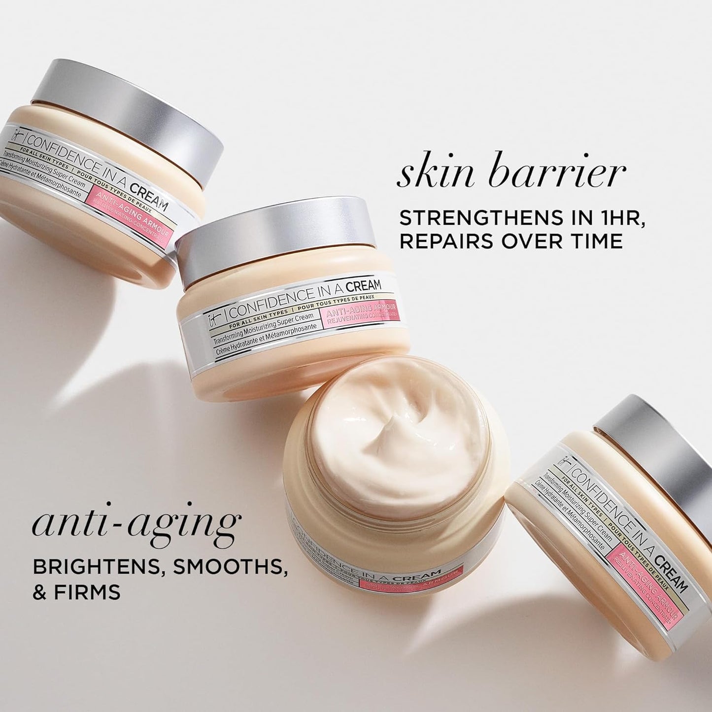 IT Cosmetics Confidence in a Cream - Hydrating & Anti Aging Face Moisturizer, Visibly Reduces Fine Lines, Wrinkles & Signs of Aging, Repairs Skin Barrier, With Squalane & Ceramides, For All Skin Types