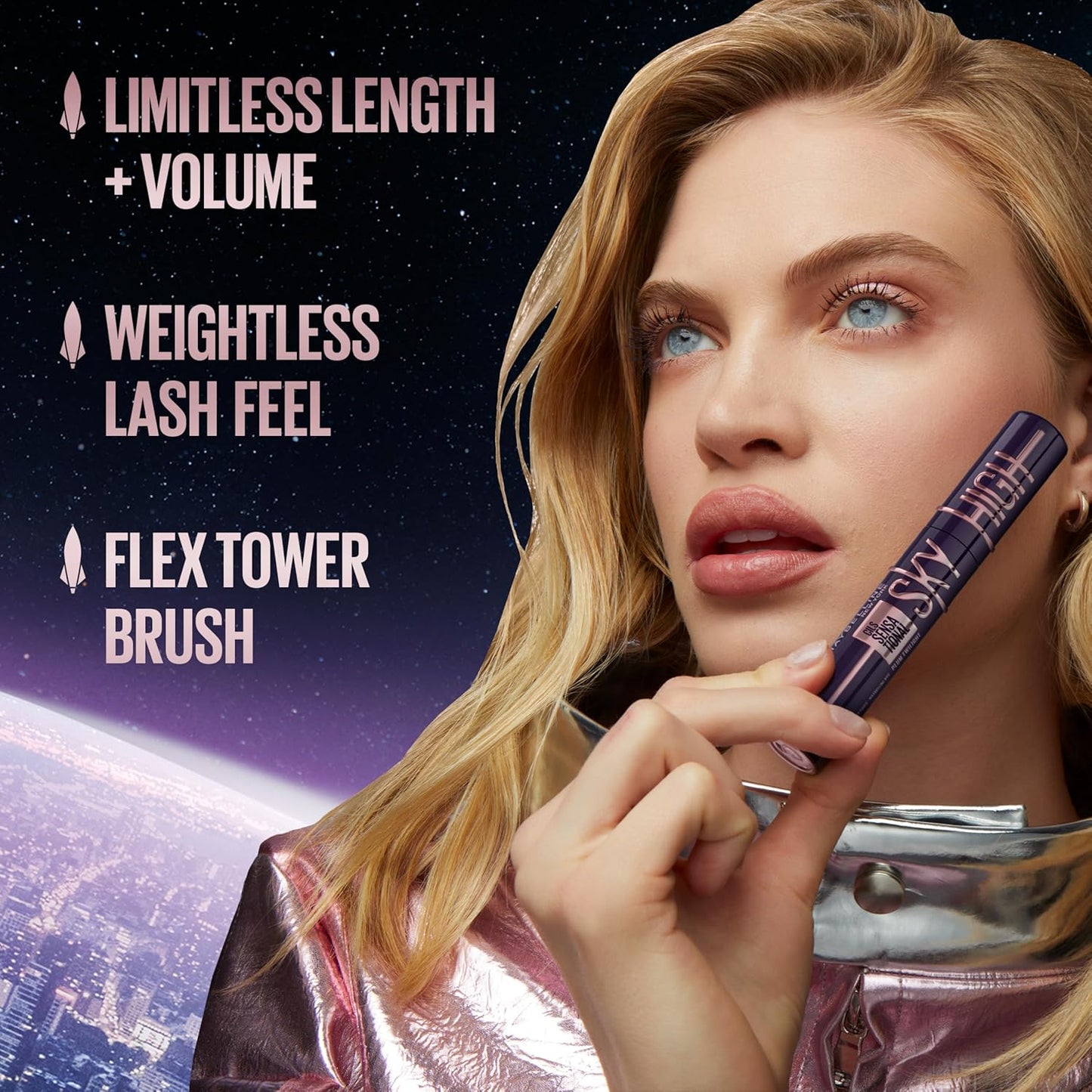 Maybelline Lash Sensational Sky High Washable Mascara Makeup, Volumizing, Lengthening, Defining, Curling, Multiplying, Buildable Formula, Blackest Black, 1 Count